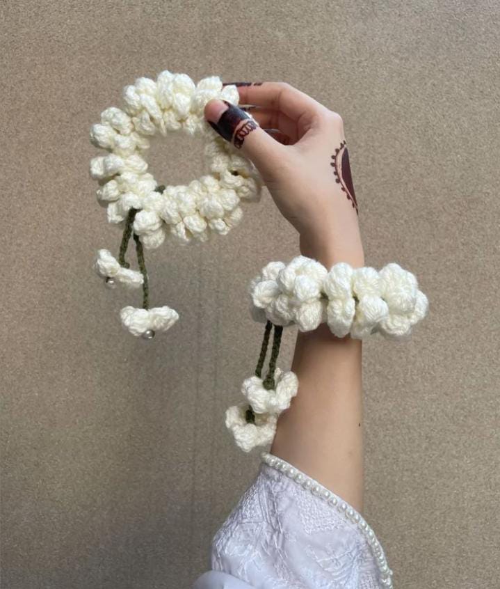 Crochet Rose Ring - Maroon with Pearl Center
