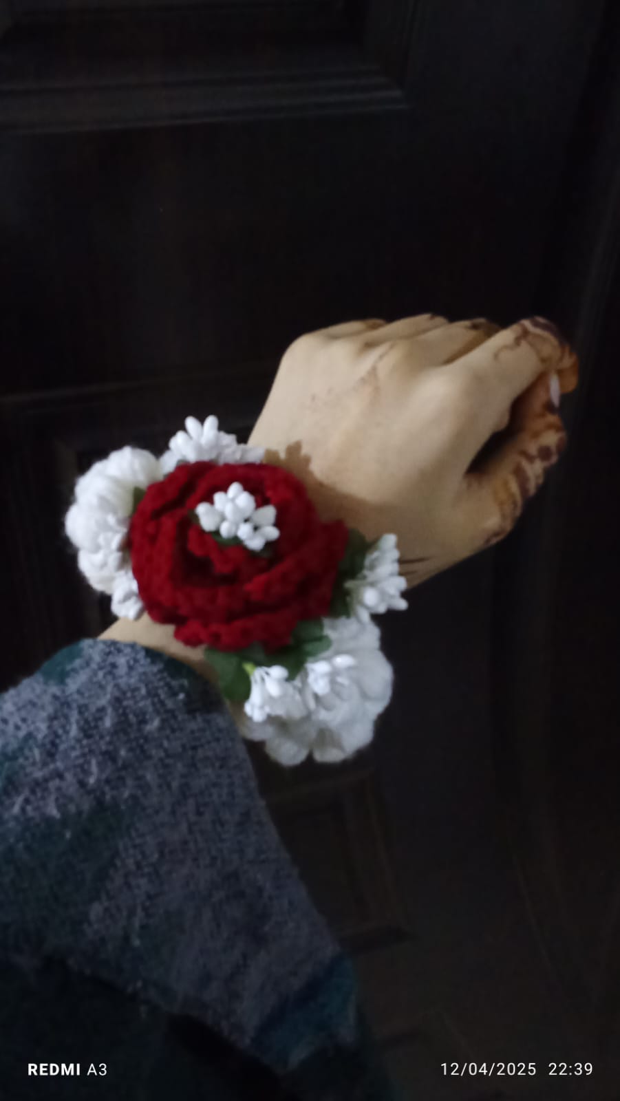Crochet Rose Ring - Maroon with Pearl Center